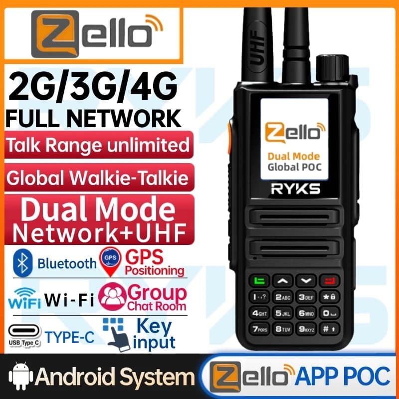 Zello Poc Android 8.0 2G/3G/4G Wifi Bluetooth Walkie Talkie A Lungo Raggio Militare 10000Km Set Wireless Uhf Vhf Tipo-C Caricatore
