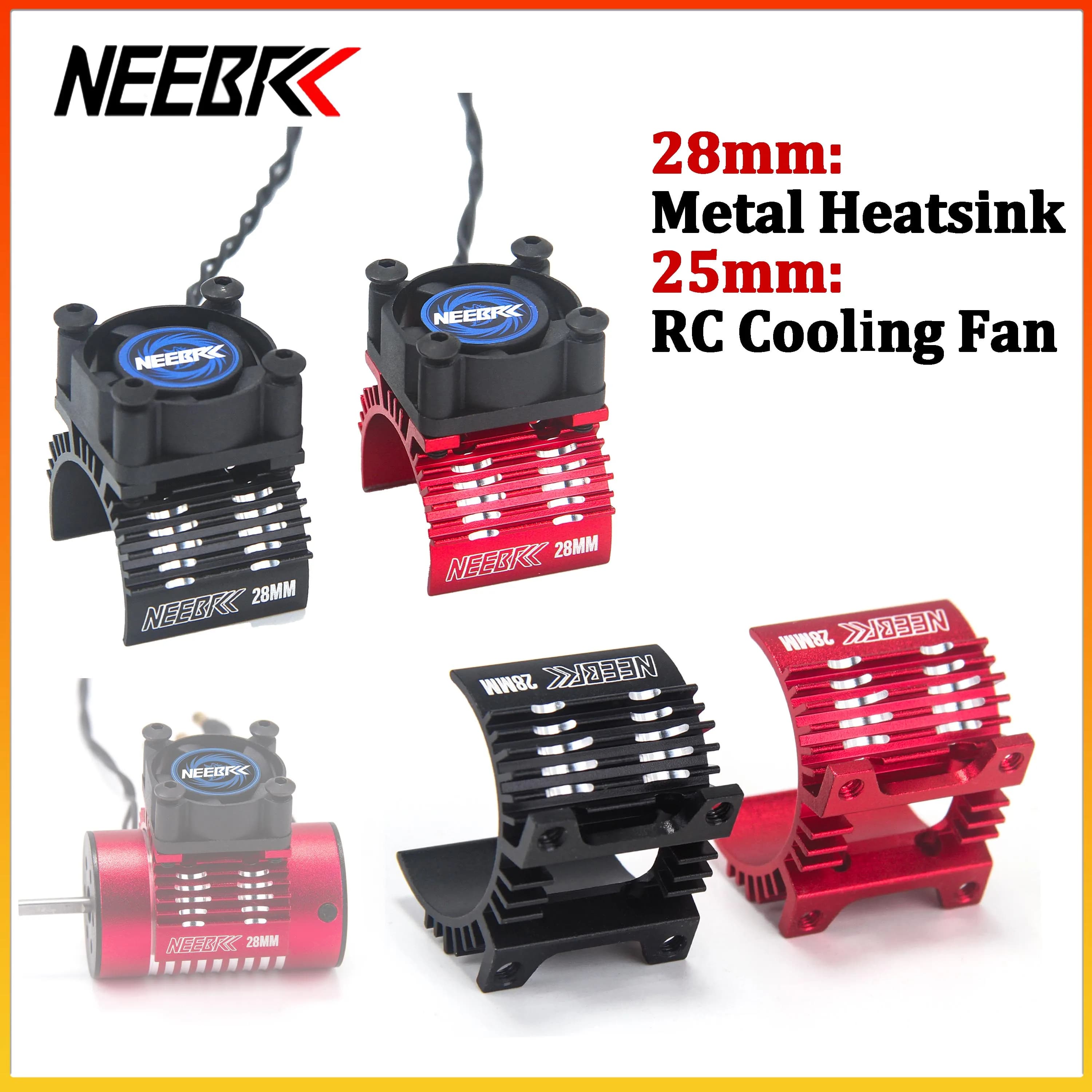 NEEBRC 28mm Metal Heatsink Holder 25mm Motor Cooling Fan 5-12V for 1/14 1/16 1/18 RC Car 2838 2845 2848 2850 Motor Upgrade Part