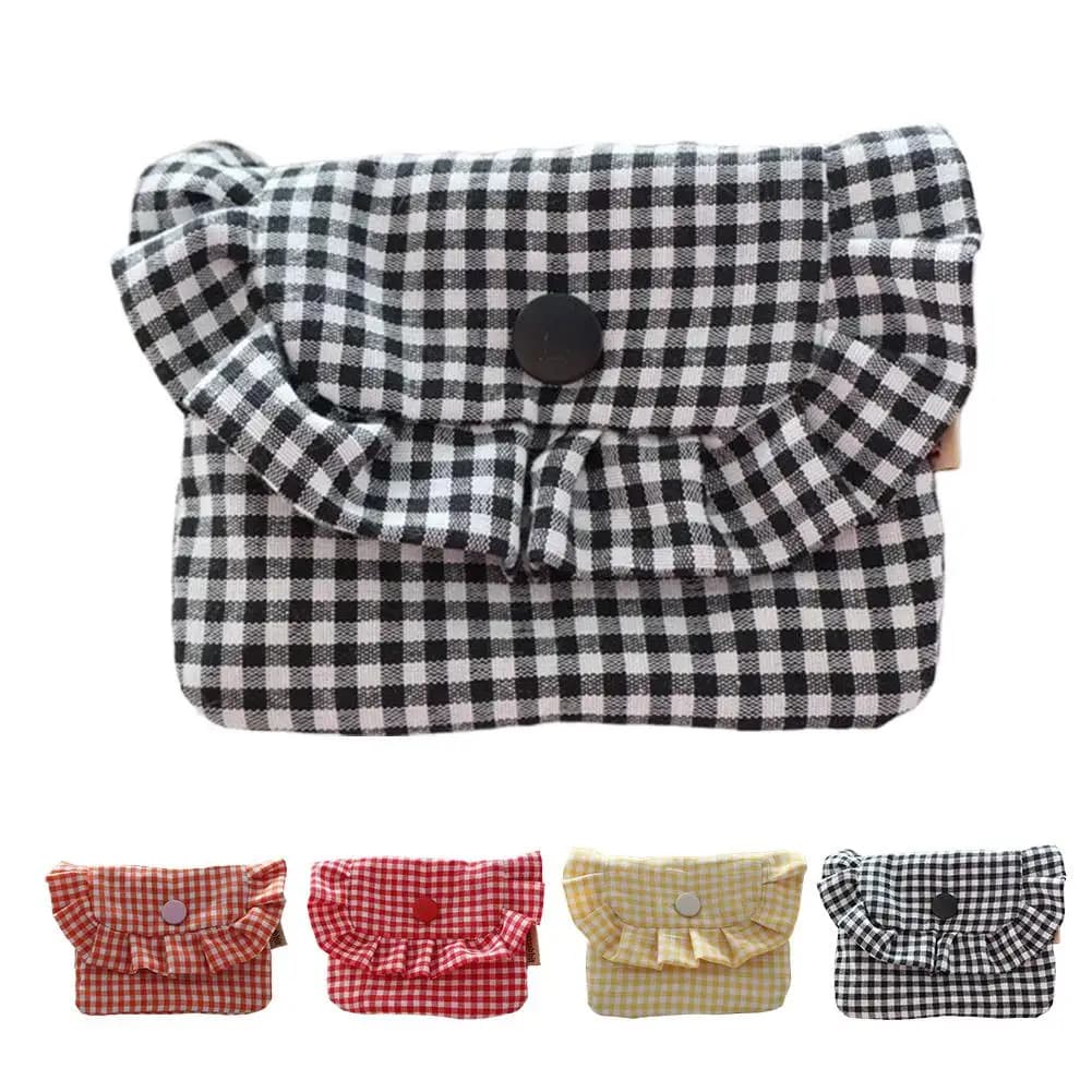 Graziosa Borsa a Quadretti da Tasca per Donne, Portatile, per Contanti, Carte, Assorbenti e Piccoli Oggetti Essenziali, Regalo per Ragazze