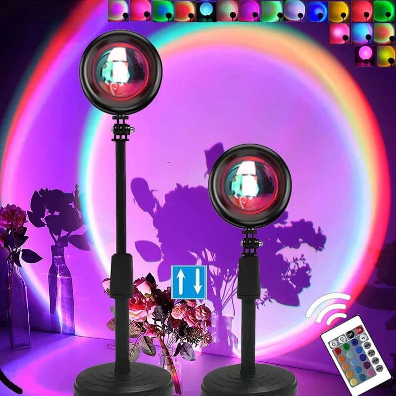 Ins Sunset Projector Lamp Rainbow Atmosphere Night Sunset Light Bedroom Room Decor sfondo Wall Table lampada Live-stream