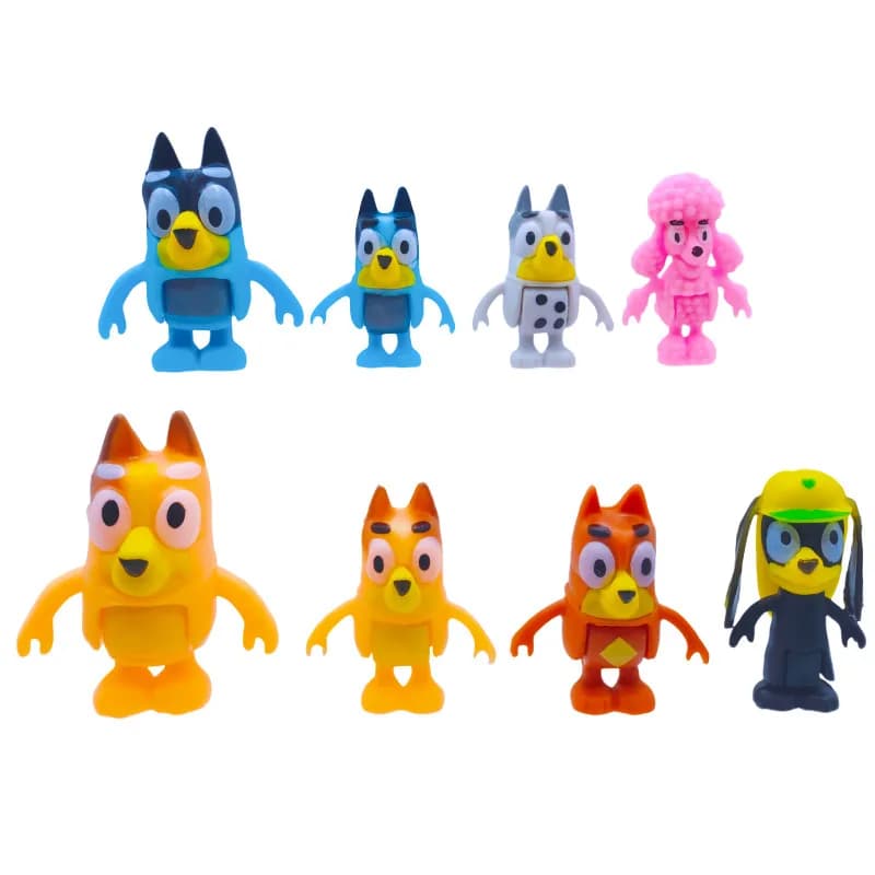 Set di 8 Action Figure in PVC della Famiglia e Amici di Bluey - Decorazione per Torte e Feste di Compleanno, Giocattoli per Bambini