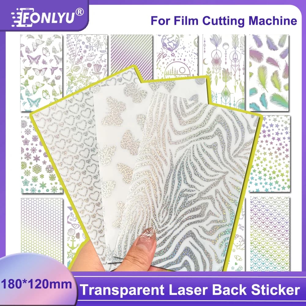 FONLYU 50PCS Transparent Laser Shiny Back Skin Sticker for Universal Rear Cover Decorative Film Cutting Machine Cutter