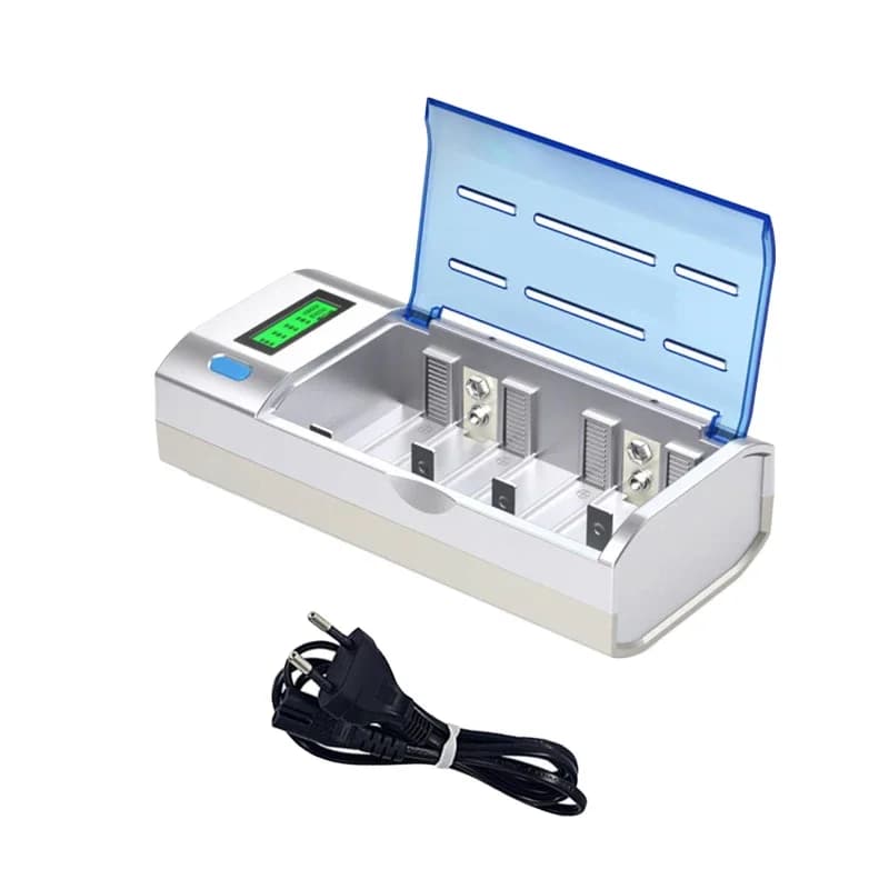 Intelligent charger with 6 slot LCD display EU/US plug for 1.2 V NiMH AA/AAA/C/D rechargeable batteries 9 V size, universal charger