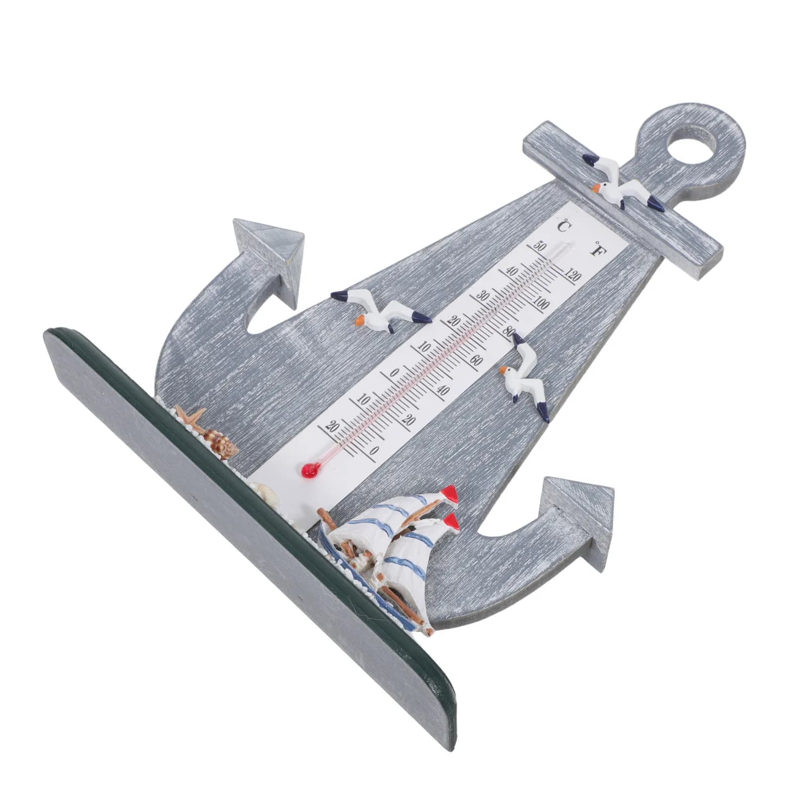 Nautical Thermometer with Anchor Shape, Desk Decoration, Mediterranean Style Table Sculpture, Home Ornament, Garden and Bar