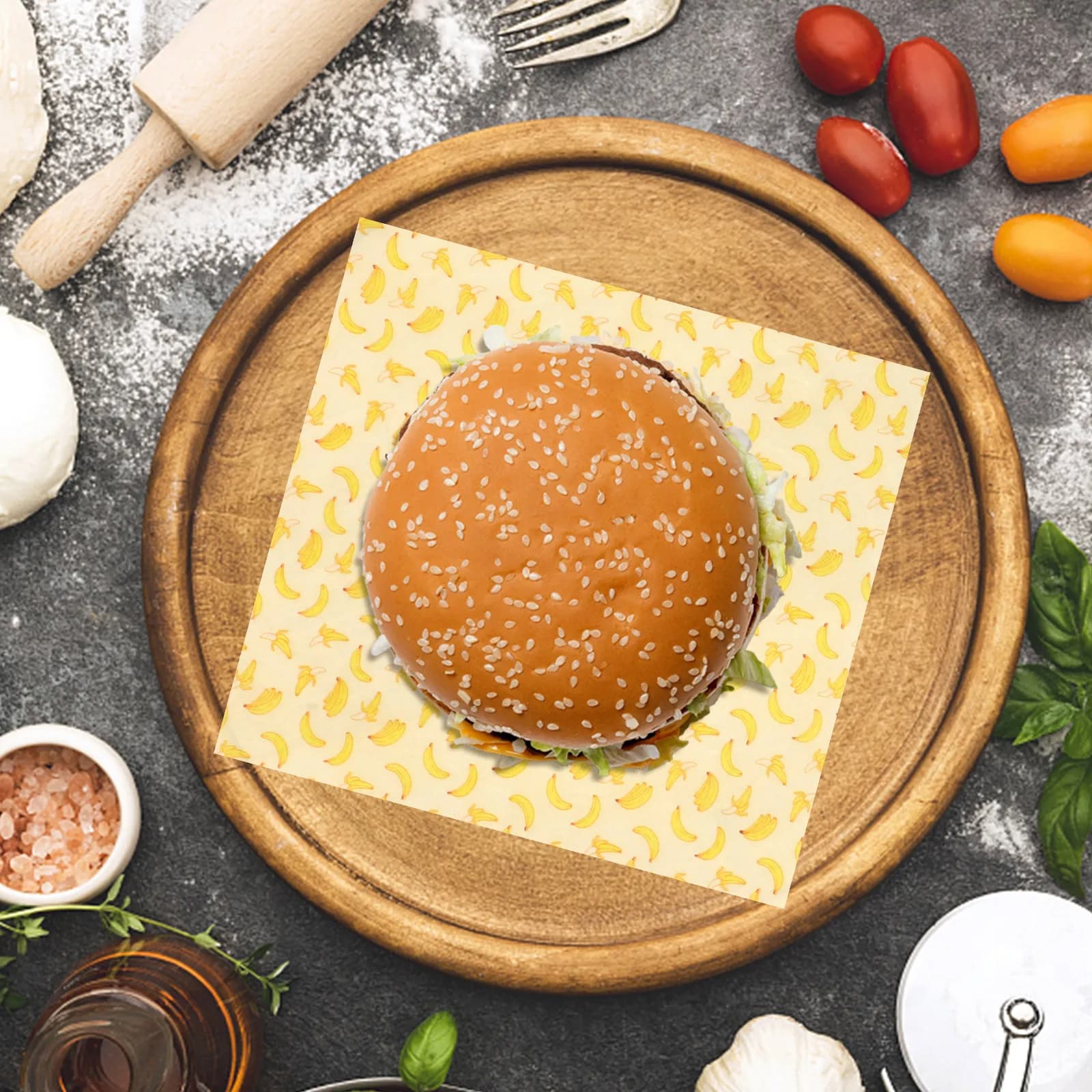 3 Fogli di Involucri Alimentari in Cera d'Api, Sicuri e Salutari, Design Semplice, Resistenti all'Olio, Non Appiccicosi, Riutilizzabili, per Hamburger e Cibi Fritti