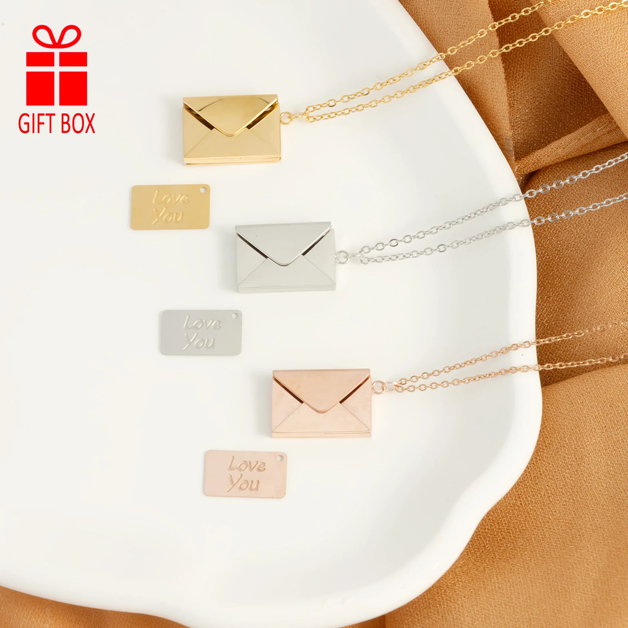 Ciondolo busta con carta d'amore Moda femminile San Valentino Regalo di gioielli in acciaio inossidabile Collana con confezione regalo squisita