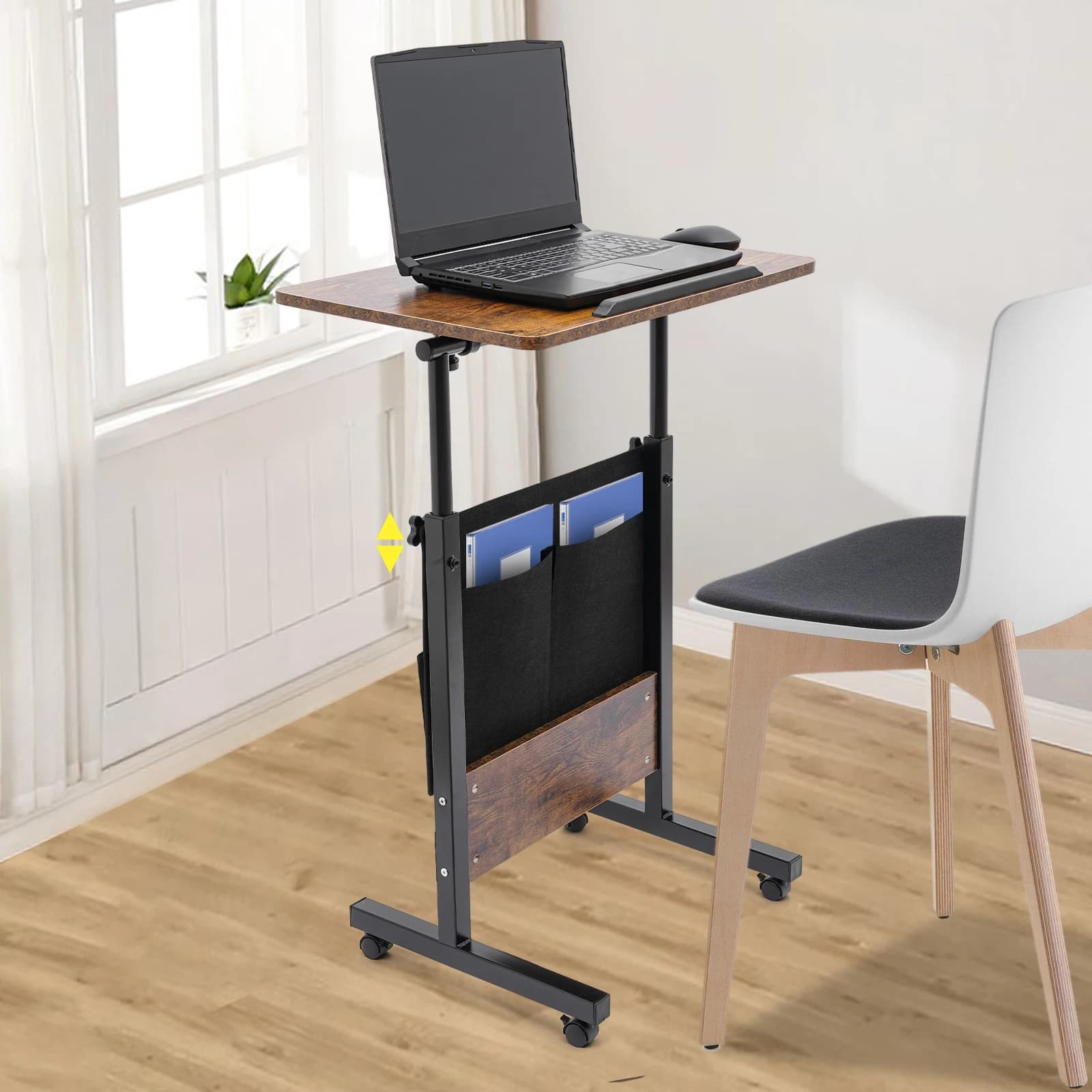 Scrivania in piedi regolabile in altezza, scrivania portatile per laptop, supporto per computer con rotelle con altezza regolabile