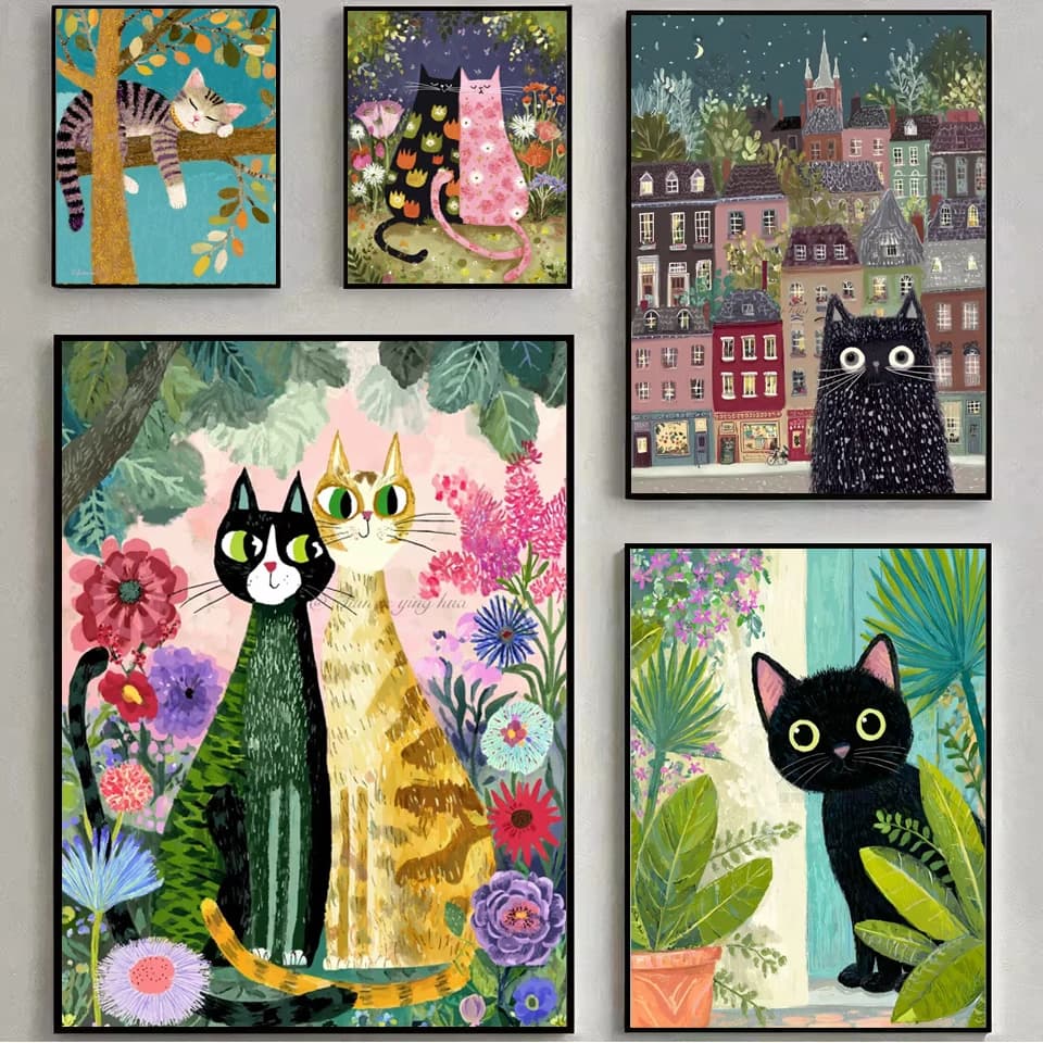 DIY 5D Diamond Painting Kit Cute Cartoon Cat Floral Art Portrait Full Drill Diamond Art, Mosaic Cross Stitch Home Decor, Gift