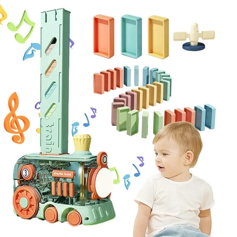 Set di giocattoli per treni per bambini Set di blocchi di costruzione Set di treni Set di blocchi di posa automatica Modello di trenino leggero e suono per il compleanno dei bambini