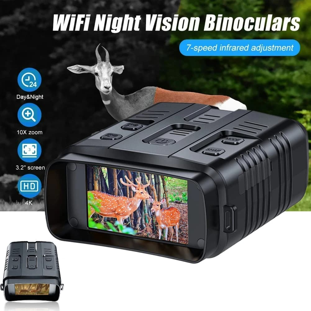Binocolo Digitale 10x 800m 4K con Visione Notturna, Telescopio a Infrarossi 8W WiFi per Caccia, Campeggio e Registrazione Video