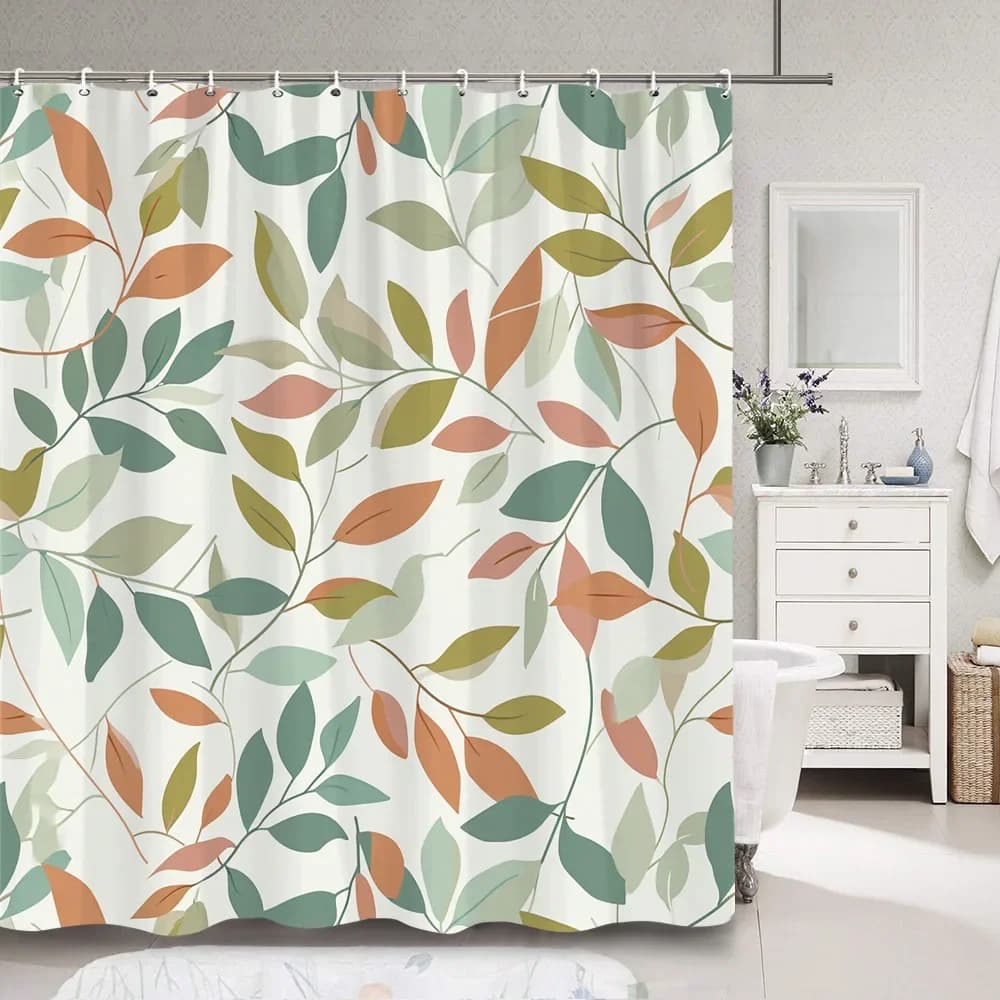 Tenda da doccia moderna semplice con foglie colorate, modello botanico, tende da doccia in tessuto di poliestere, decorazione per il bagno con ganci