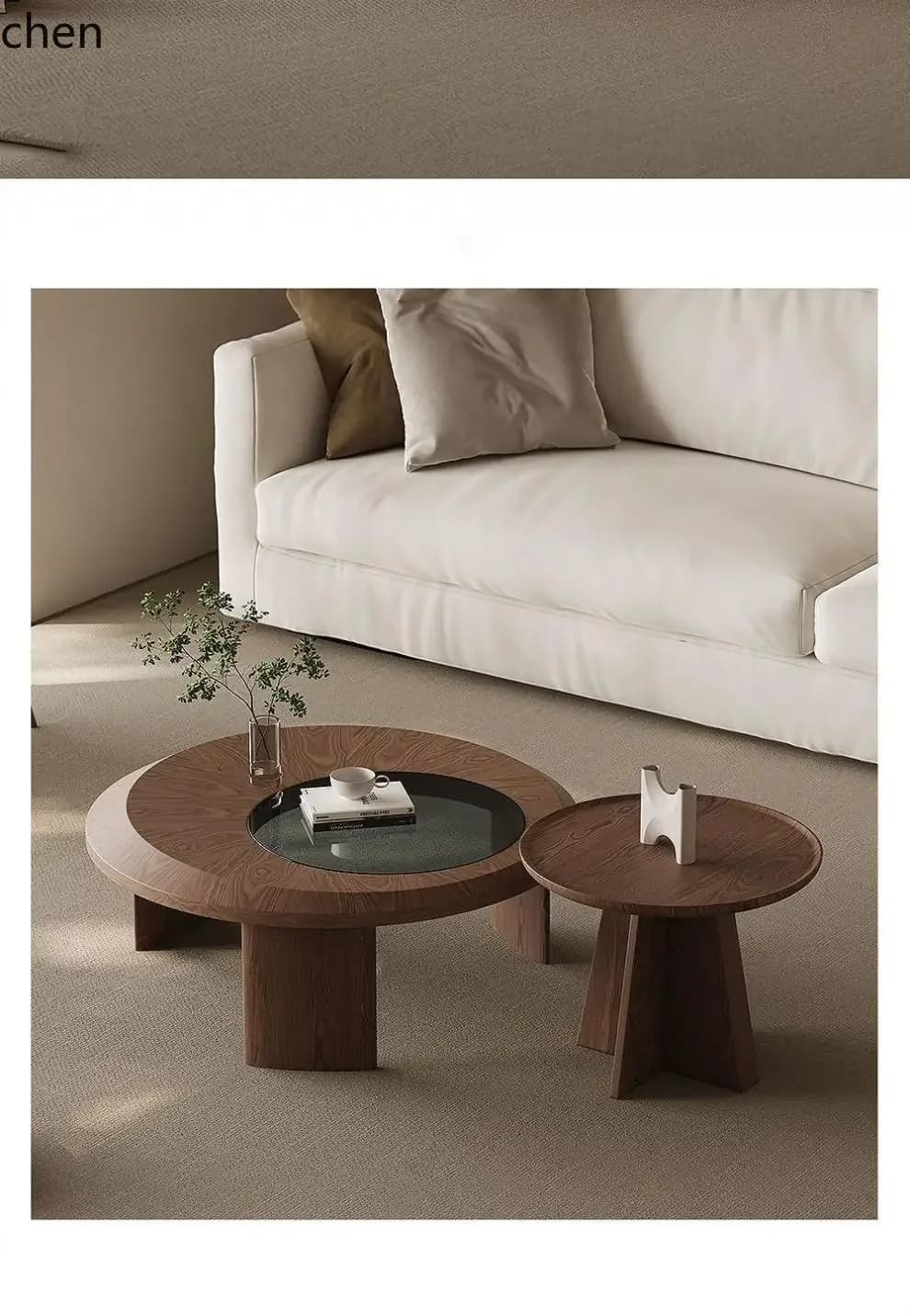 b11-7.2 Walnut Tea Table Combination Round New Chinese Style Tea Table Living Room Household Small Apartment