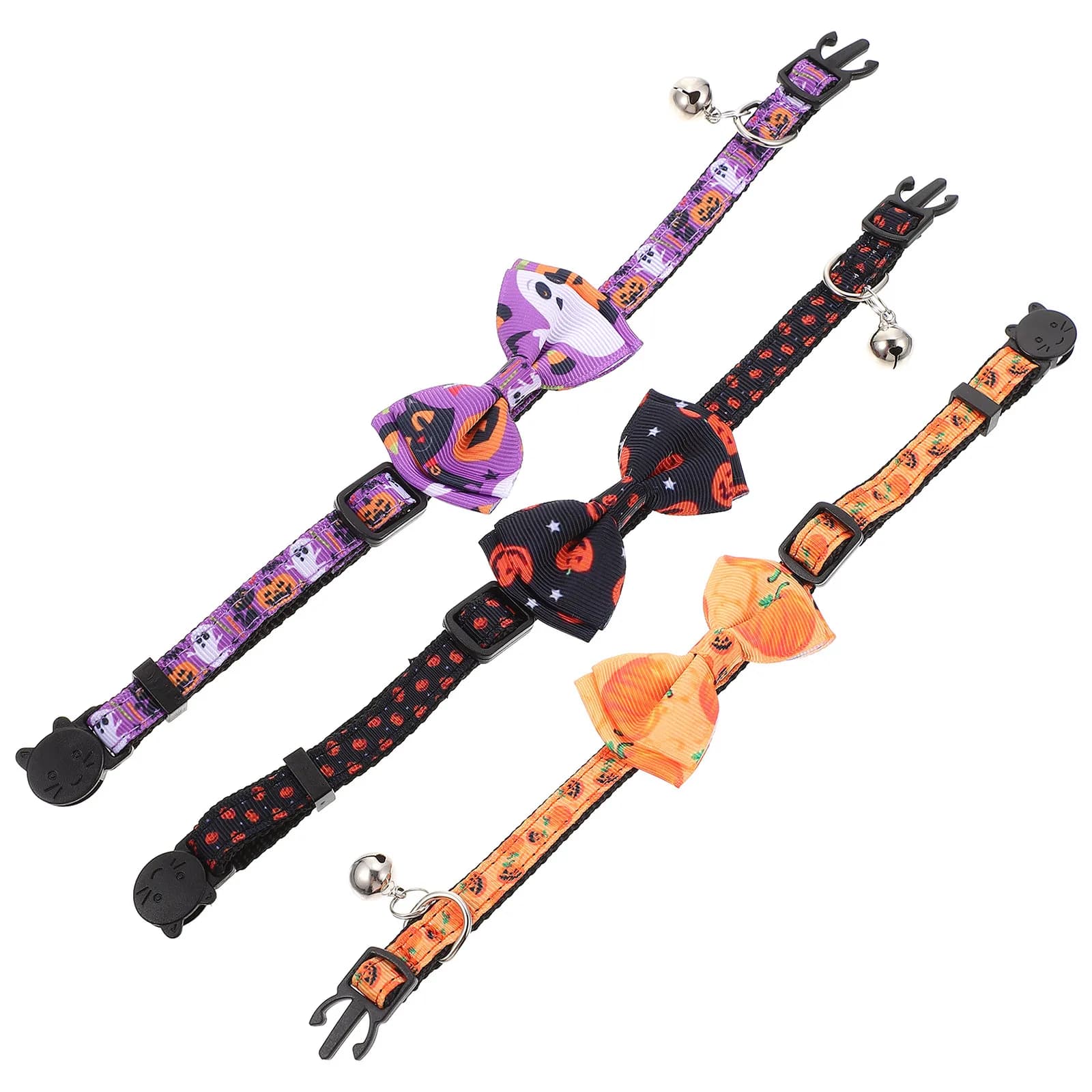 Set di 3 Collari con Campanello per Gatti, Regolabili, Accessori per Halloween, Fiocchetto per Cani Piccoli, Decorazioni per Feste