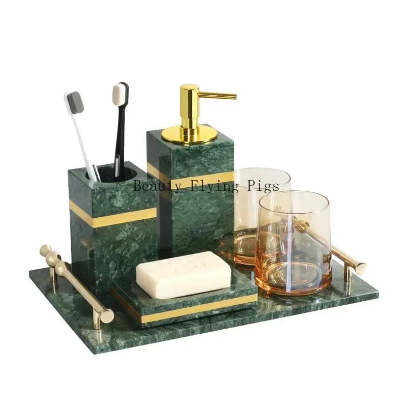 1pc indiano verde marmo naturale accessori per il bagno dispenser di sapone in oro di lusso portasapone portaspazzolino articoli da toeletta per il bagno