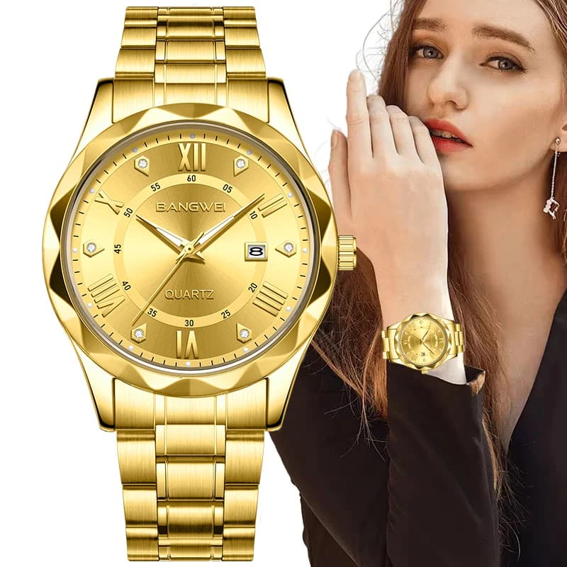 LIGE Women's classic quartz watches Women's watch with luxury waterproof light calendar with creative diamond-shaped design