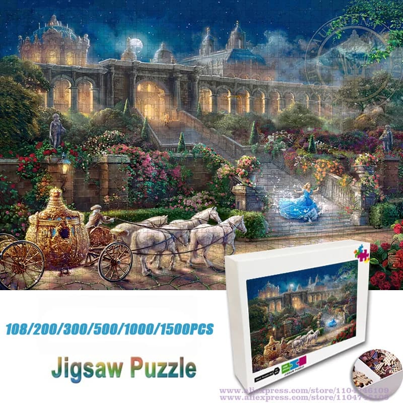 Disney Castle & Princess Puzzle Jigsaw Cartoon Anime Regali fai da te 108/200/300/500/1000/1500 pezzi Puzzle di intelligenza per bambini
