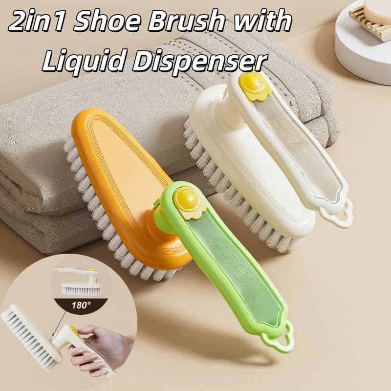 Spazzola per scarpe 2 in 1 con dispenser di liquidi Spazzola per pulizia rotante Spazzola per scarpe riempita di liquido con manico lungo