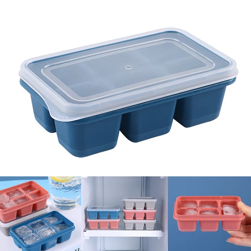Stampo per cubetti di ghiaccio in Silicone con coperchio fai da te 6 griglia fondo morbido stampo per cubetti di ghiaccio quadrato frutta vassoio per creatore di cubetti di ghiaccio cucina strumenti per Bar Acces