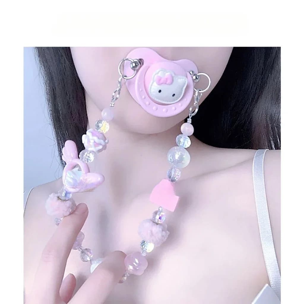 Sanrio Anime Hello Kitty Ciuccio Bavaglio Collare Coppia Giocattolo Kawaii Morbido Silicone Gag Palla Coppia Giocattolo Sexy Simpatico Cuore Girly