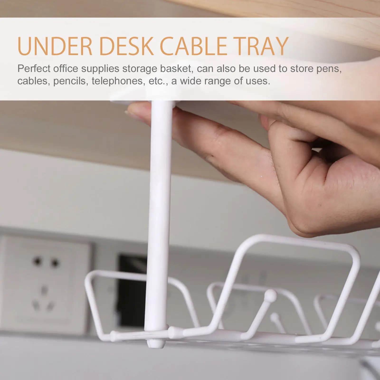 Under Desk Cable Organizer Storage Basket Strong Simple Design Office Desk Shelf Wire Tray Hanging Basket for Cable Management