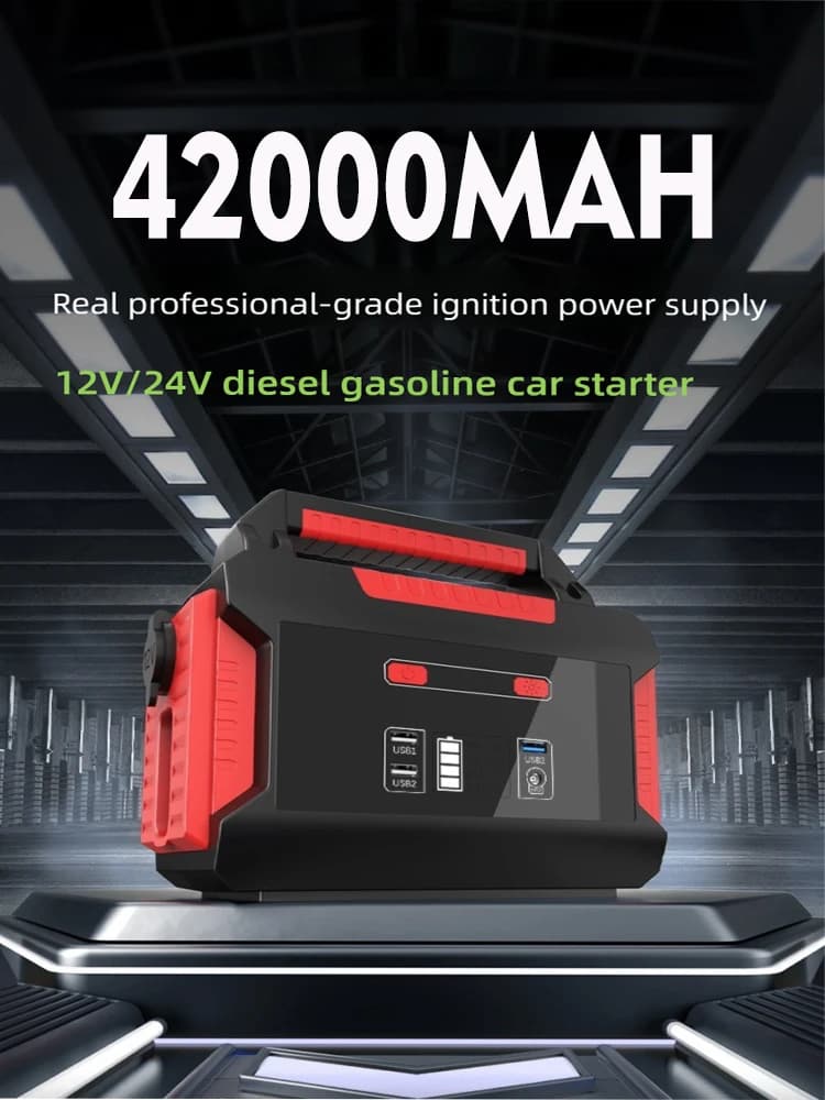 Avviatore di emergenza per auto 4000A 12V/24V 42000mAh, un dispositivo di avviamento elettrico robusto e durevole in grado di avviare qualsiasi veicolo