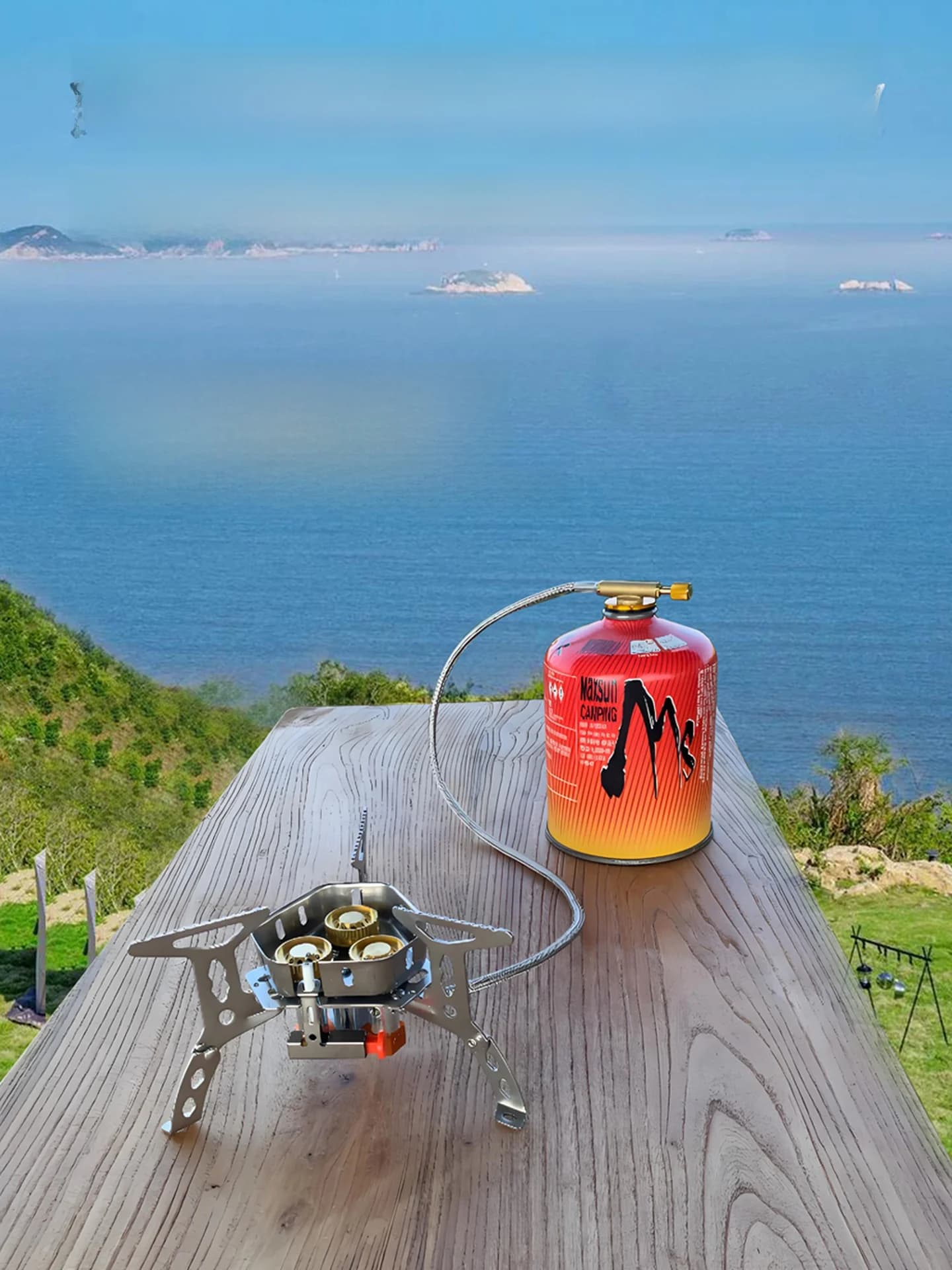 Gas Stove Portable from Camping to Tre Fuochi, Safe for Tour in Car, Windproof, Powerful Flame, for BBQ and Camping