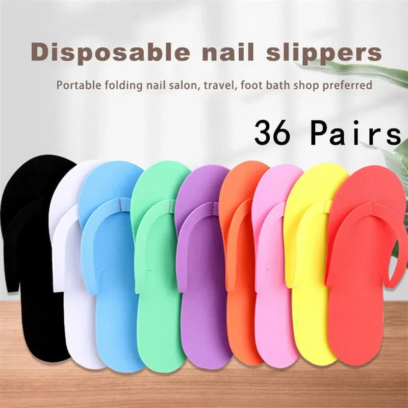 12/24/36 Pairs Random Color Disposable Slippers For Men Women Foam Slippers For Salon Spa Hotel Pedicure Foot Flip Flop Slipper