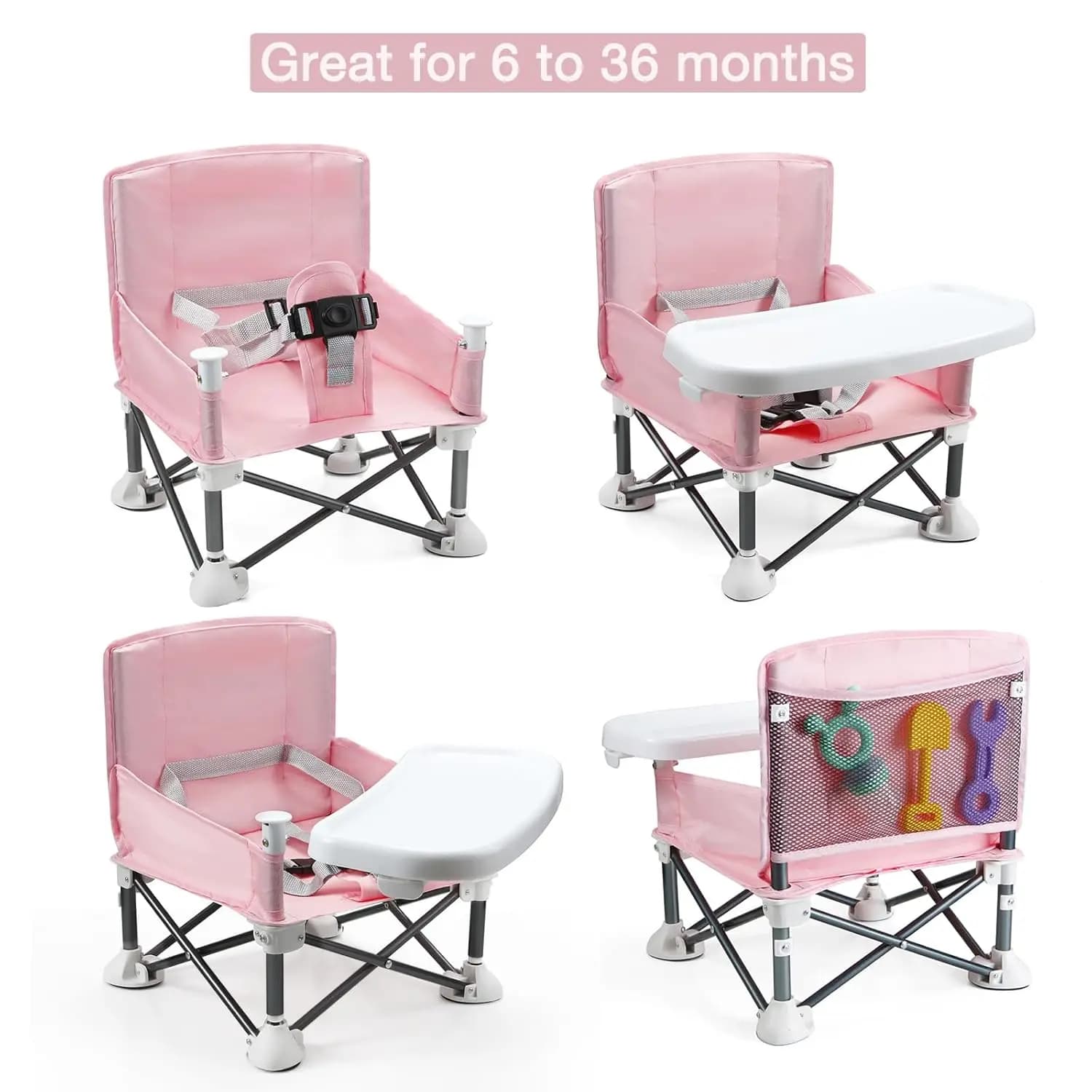 Seggiolino portatile 3 in 1 per bambini Sedile da pavimento accogliente Sedile per alimentazione con vassoio Compatto pieghevole Sicuro con cintura di sicurezza per bambini Borsa per il trasporto