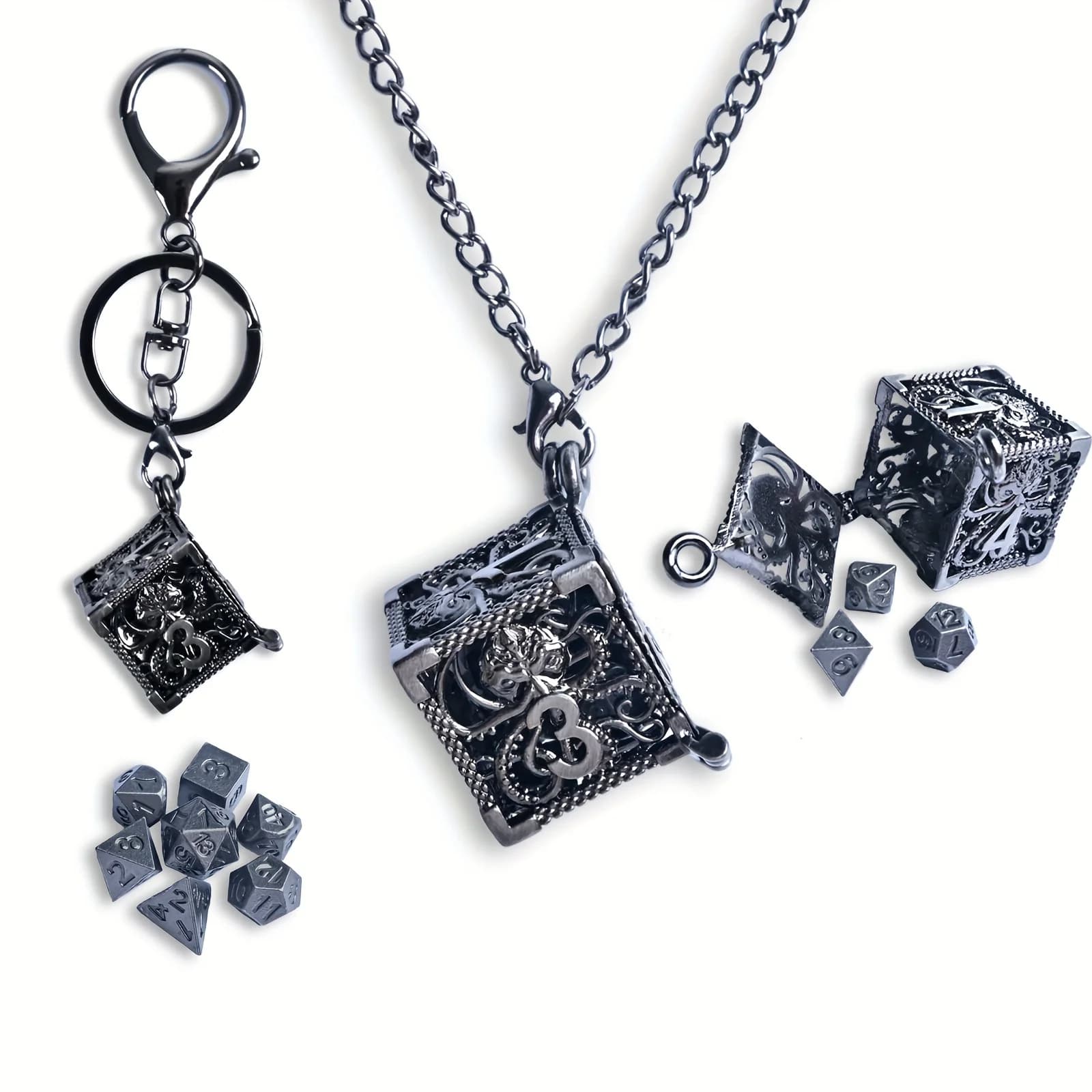 Mini set di dadi 7DND con scatola di dadi con collana cava per Dungeons & Dragons, RPG, MTG, Trailblazers, giochi da tavolo, set di dadi