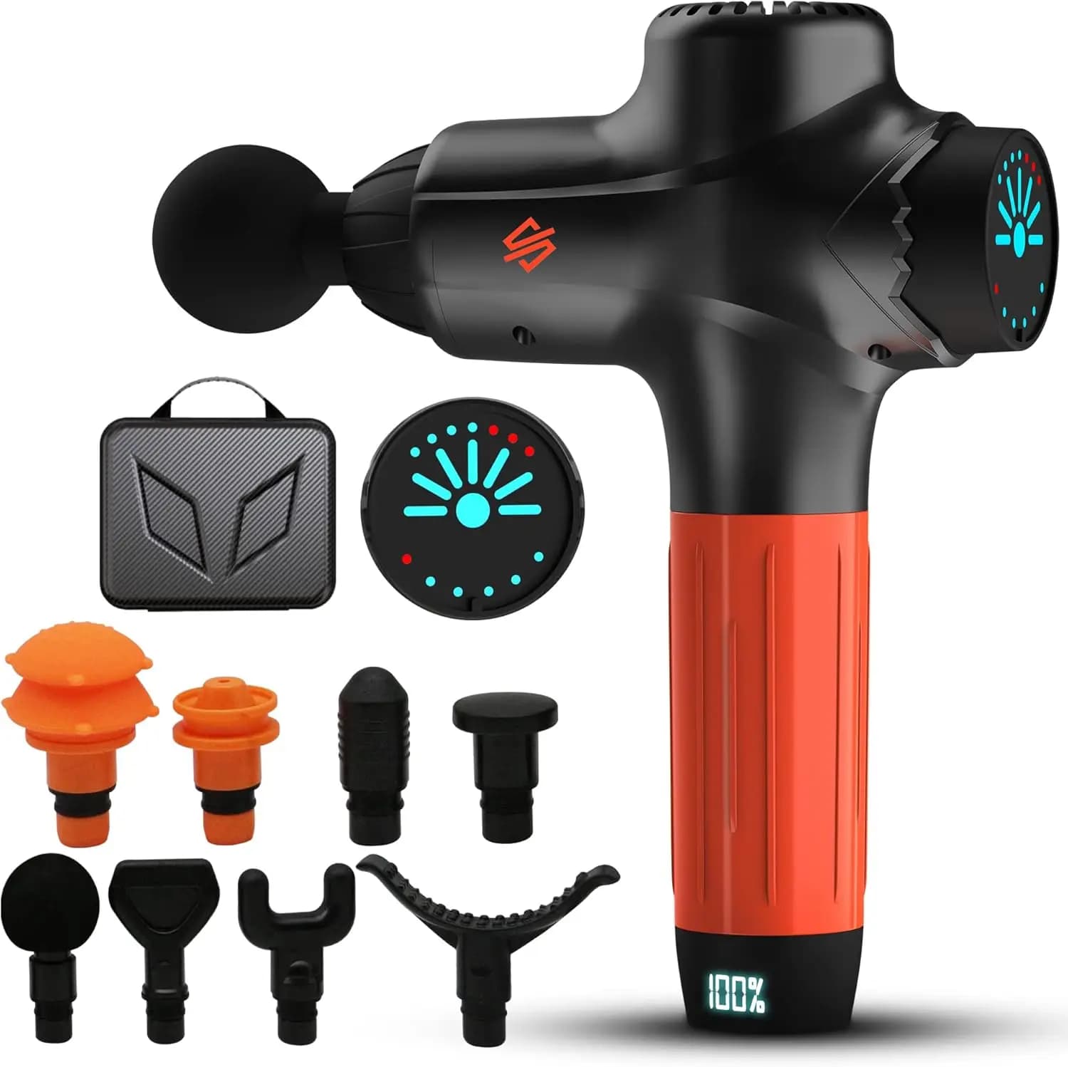 Portable Electric Massage Gun, 7 Speed, 8 Heads, 4800 mAh Battery, Low Noise Deep Fabric Massage
