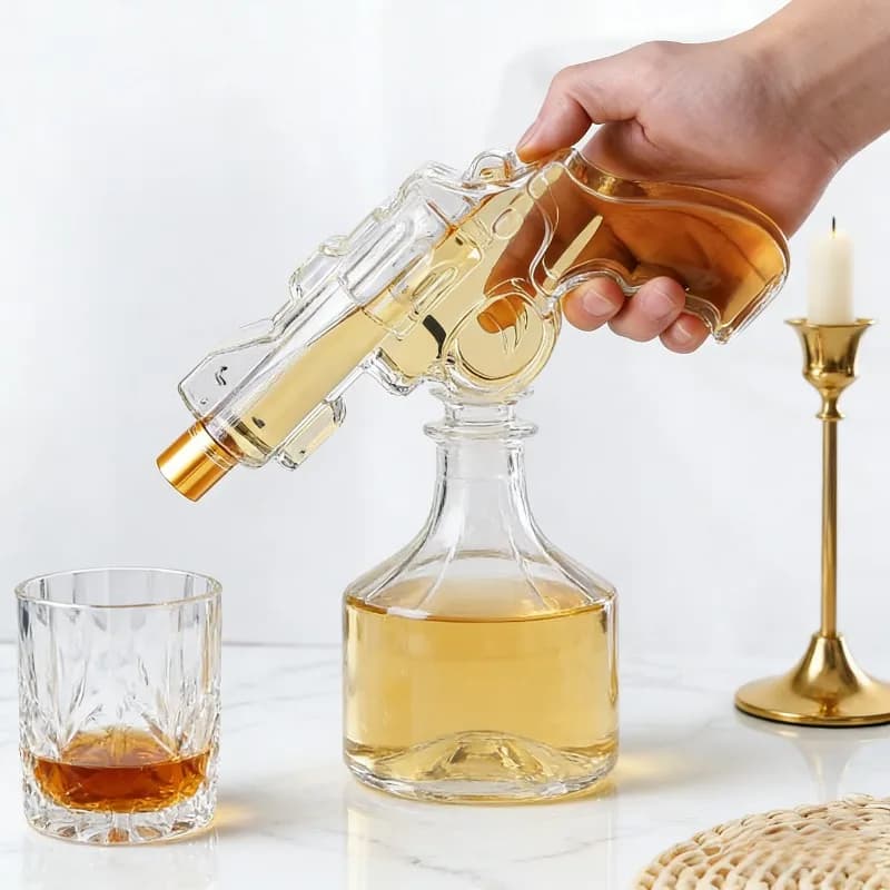 Set di Bicchieri da Whisky con Decanter in Vetro a Forma di Revolver, Dispenser per Vino, Contenitore per Bevande da Bar, Bottiglia in Vetro, Regalo Raffinato per Uomini