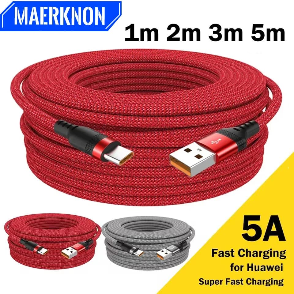 Extended USB Type C cable from 5 meters Quick charging 6A charger data cable for Samsung Galaxy S24 Xiaomi Huawei Quick USB C cable