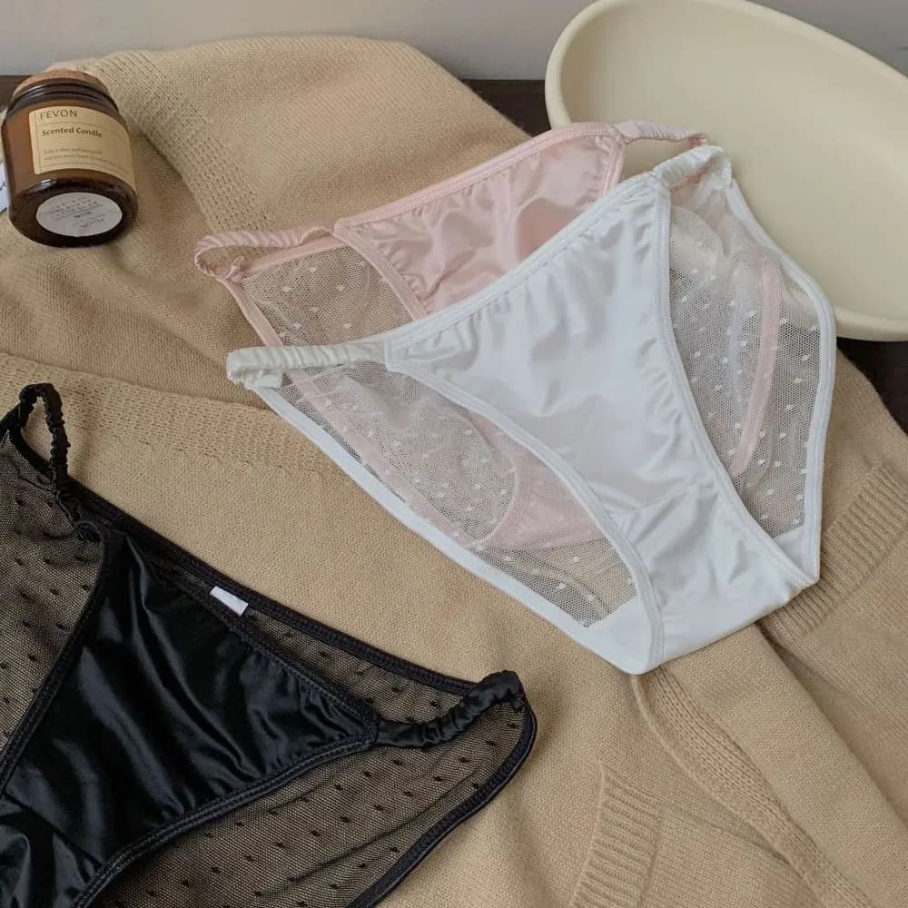 Lace Briefs Ice Silk Low Rise Briefs Women Korean Soft Seamless Lingerie Cotton Crotch Transparent Sexy Women Underwear Smooth