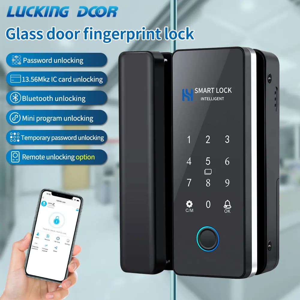 Serratura intelligente per porta scorrevole in legno in vetro App HAHALock Serratura biometrica per impronte digitali Serratura digitale elettronica con scheda IC Bluetooth