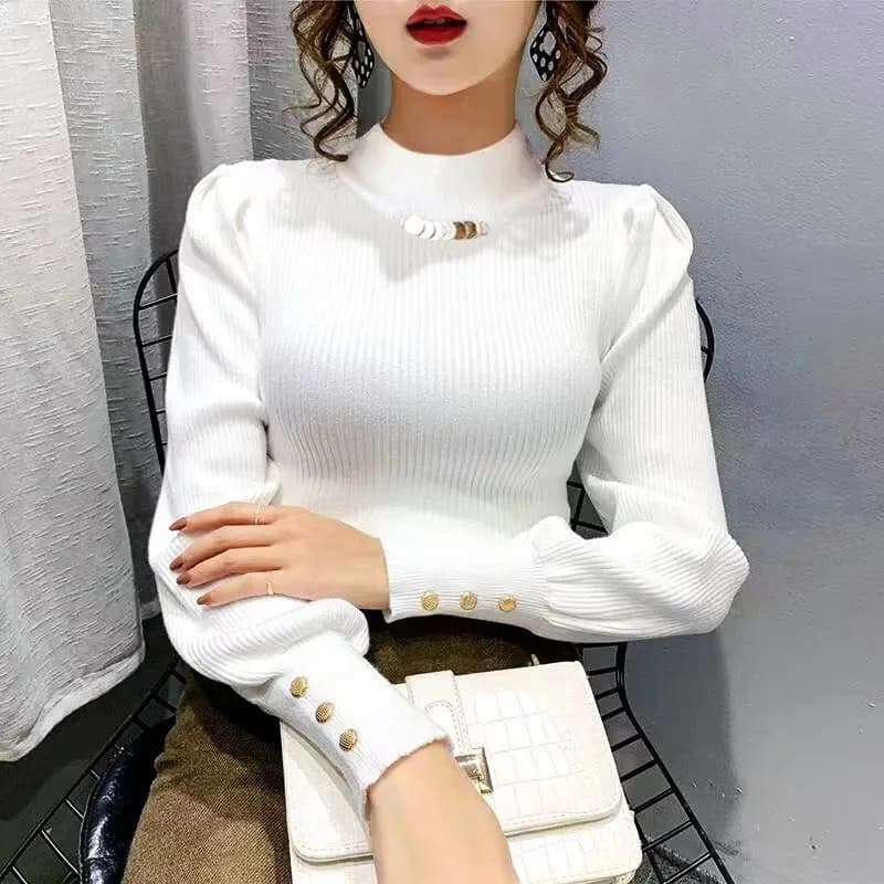 Winter Long Sleeve Mock Neck Knitted Women Sweater Pullover Slim Knit Sweater Women Tops Blusas Mujer De Moda 2025 Blusa