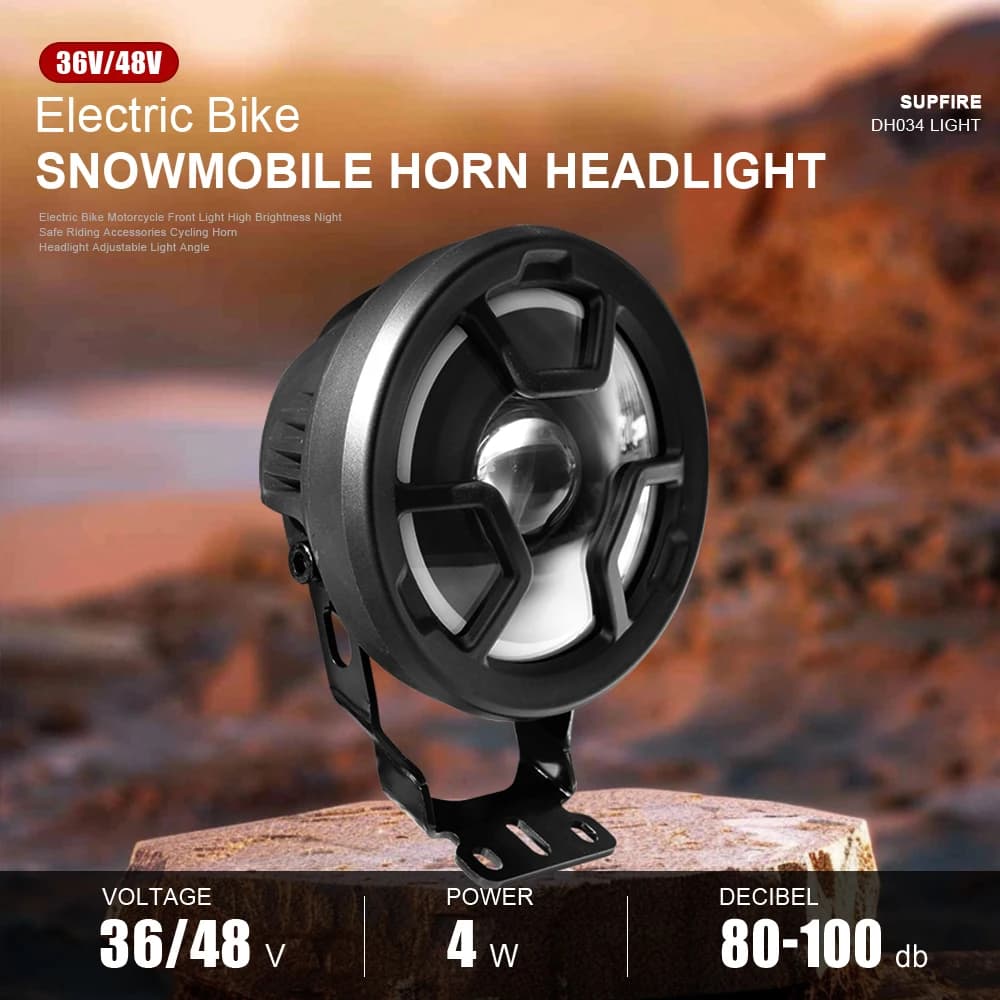 Faro LED per E-Bike 36V 48V, Luce Anteriore DH034 con Connettore a 3 Pin per Biciclette Elettriche e Scooter, Accessori per la Guida Notturna
