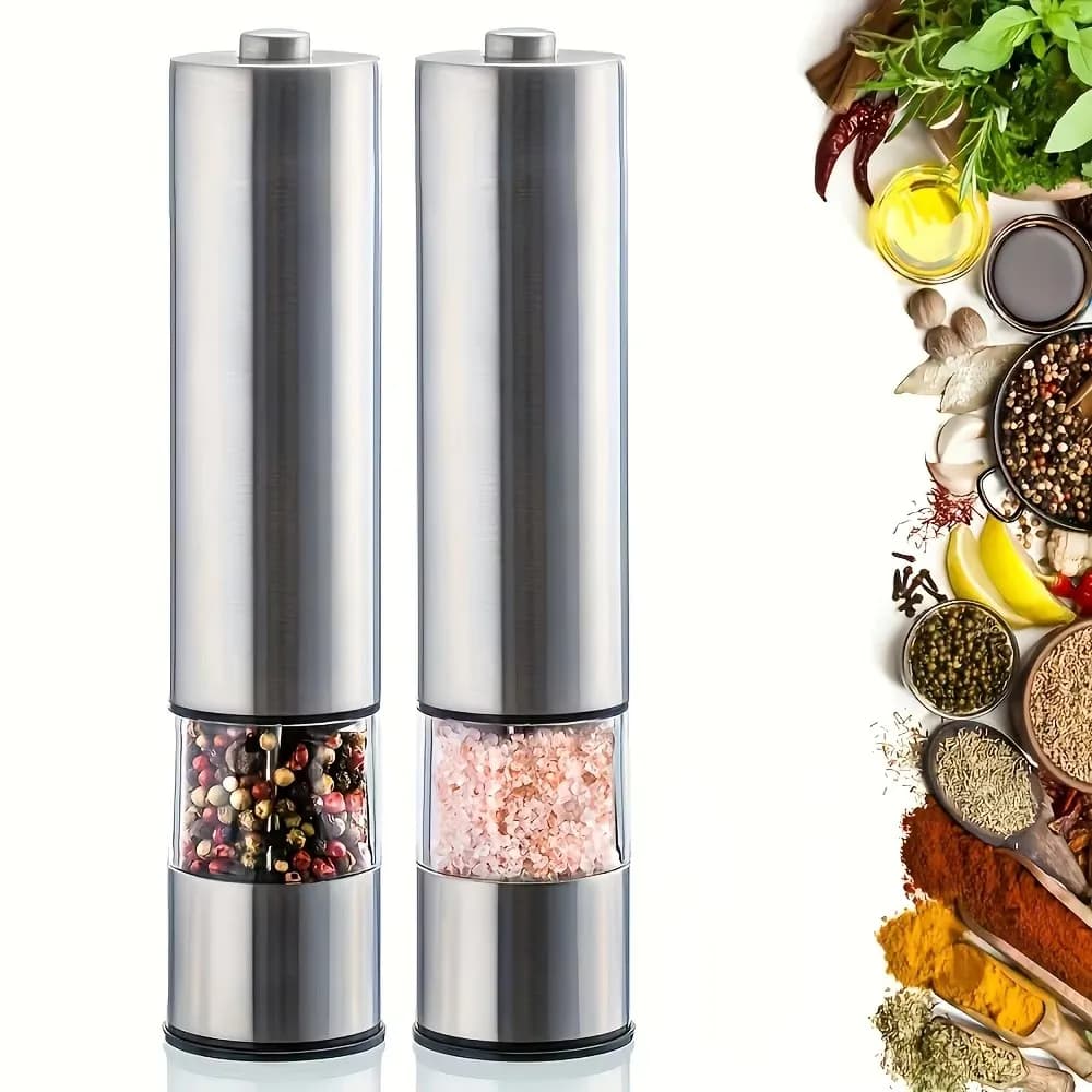 Electric Salt Pepper Grinder Set One Handed Operation Stainless Steel Spice Mill WithLight Automatic Pepper Grinde for Kitchen