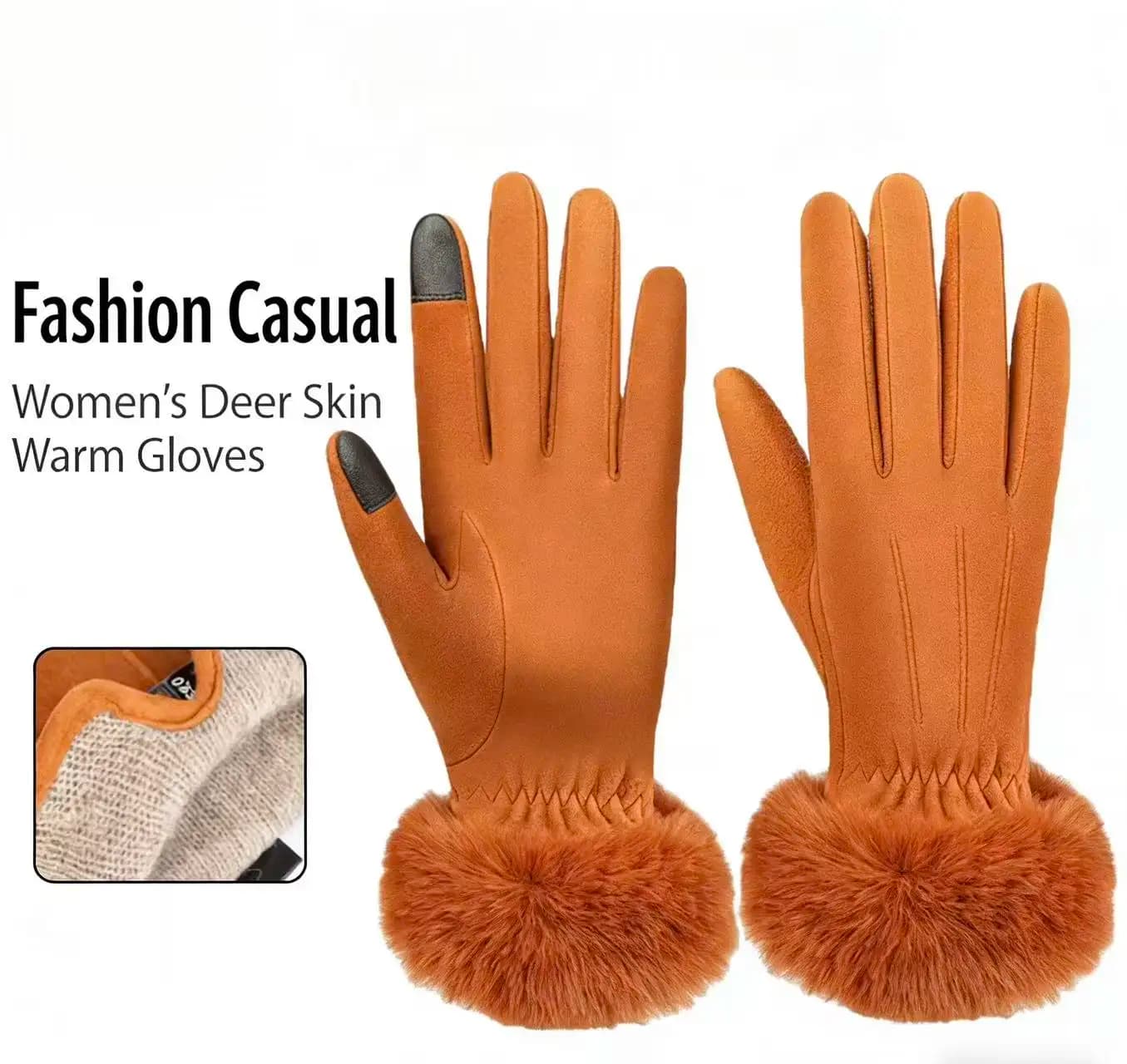 Guanti caldi da donna in pelle di cervo, stile coreano, autunno inverno, guanti touch screen foderati in cashmere, guanti da sci antiscivolo per ciclismo e guida