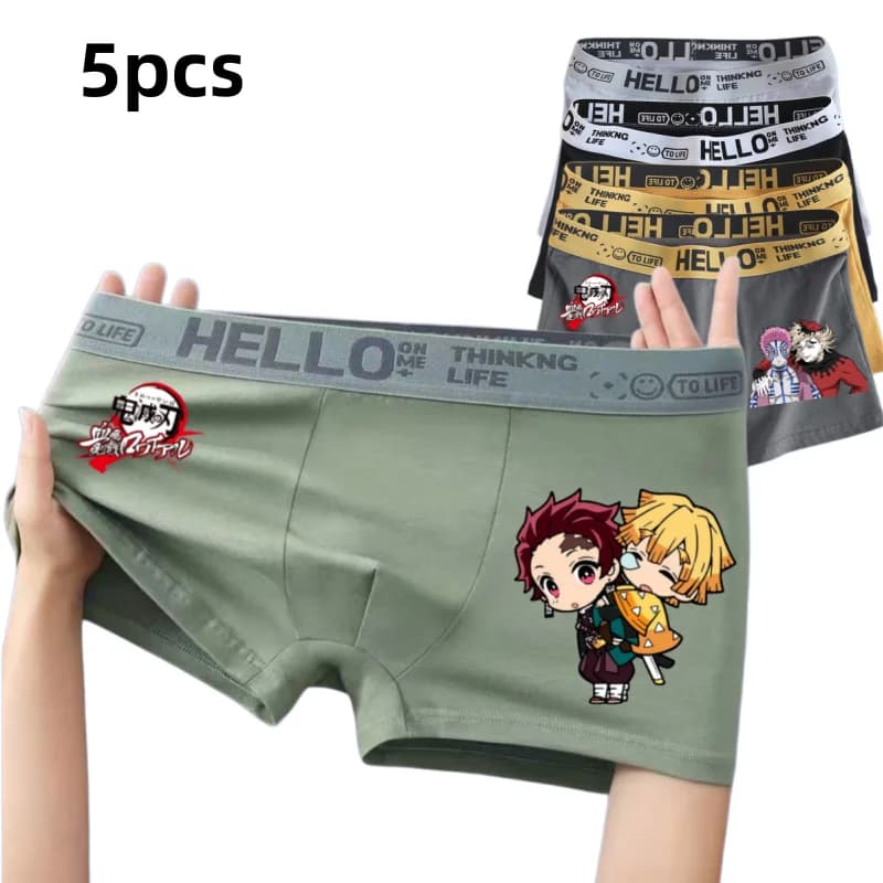 5pcs Anime Demon Slayer Printed Men Underwear Boxer Briefs Casual Daily Wear Soft Breathable Elastic Waist Male Panties