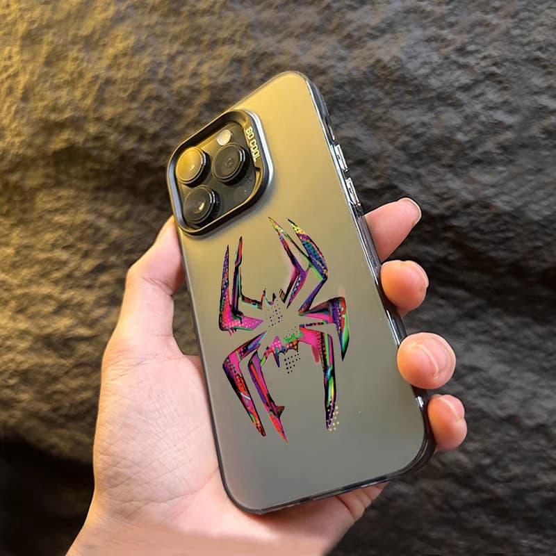 Custodia per telefono laser opaco ragno colorato per iPhone 16 15 14 13 12 11 Pro Max XS X XR 7 8 Plus SE 2020 copertura paraurti armatura antiurto