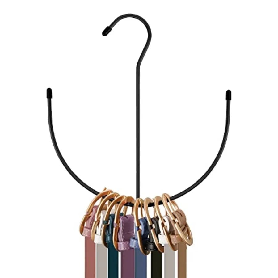 Belt Hangers for Closet Organization: Steel Rack with Black Finish, Space-Saving Hook Design for Belts, Ties, Scarves, Camisole