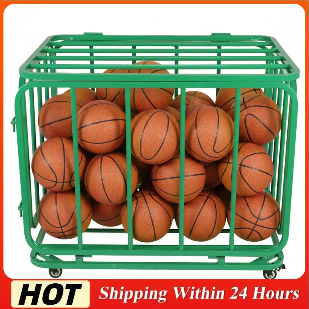 Basketball Trolley with Wheels and Covers, Mobile Trolley for Sports Balls for School, Garage, Basement, Gym