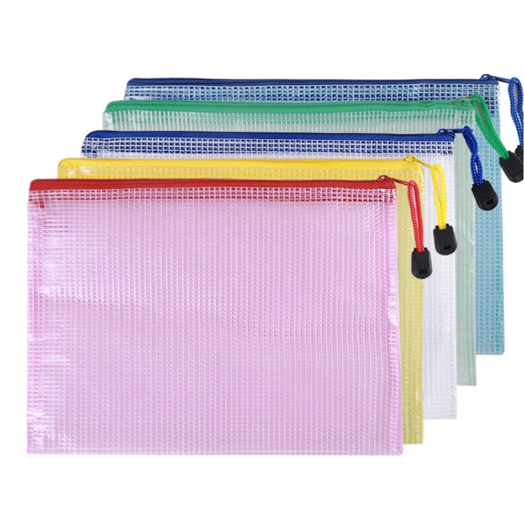 5 pezzi impermeabile grande borsa con cerniera in rete borsa per documenti cartella con cerniera per cancelleria scolastica ufficio Home Storage Organizer