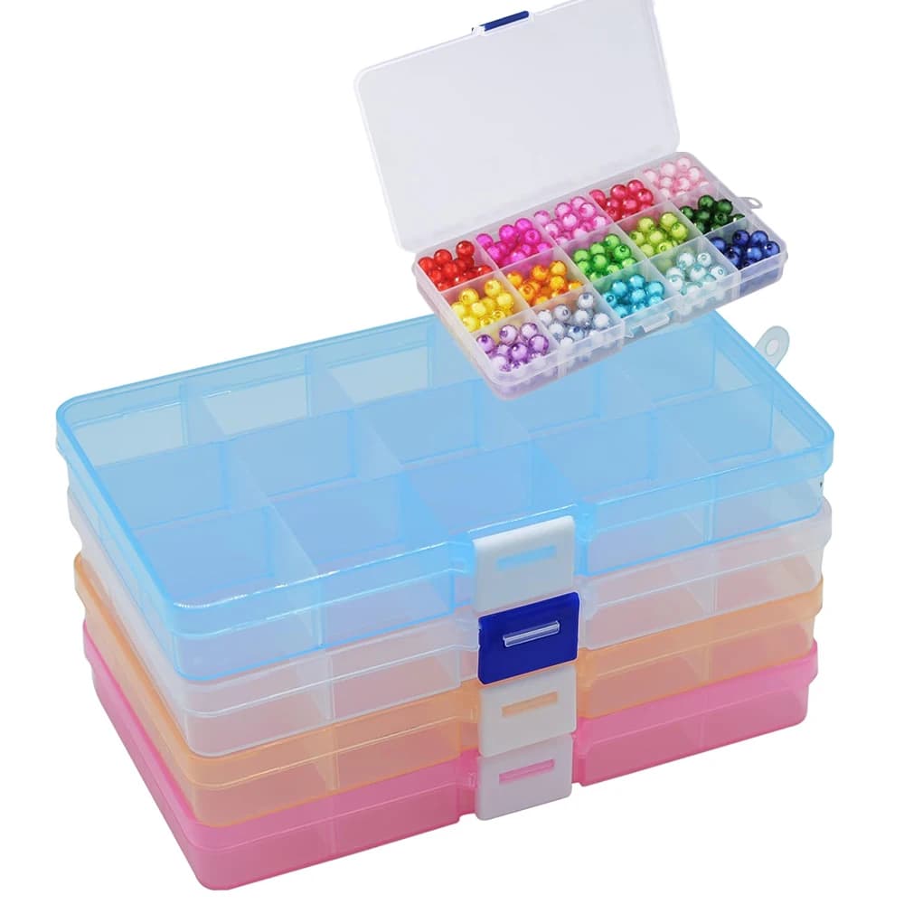 Scatola Portaoggetti in Plastica Trasparente con 15 Scomparti Regolabili per Gioielli, Anelli, Orecchini, Artigianato, Organizer Portatile