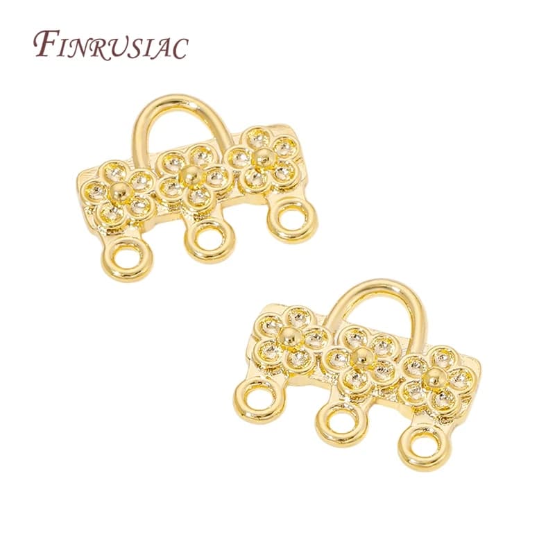 18K Gold Plated Flower Bag Shape 3-Loop Earring Connector Charm Brass DIY Jewelry Making Findings For Women Earrings