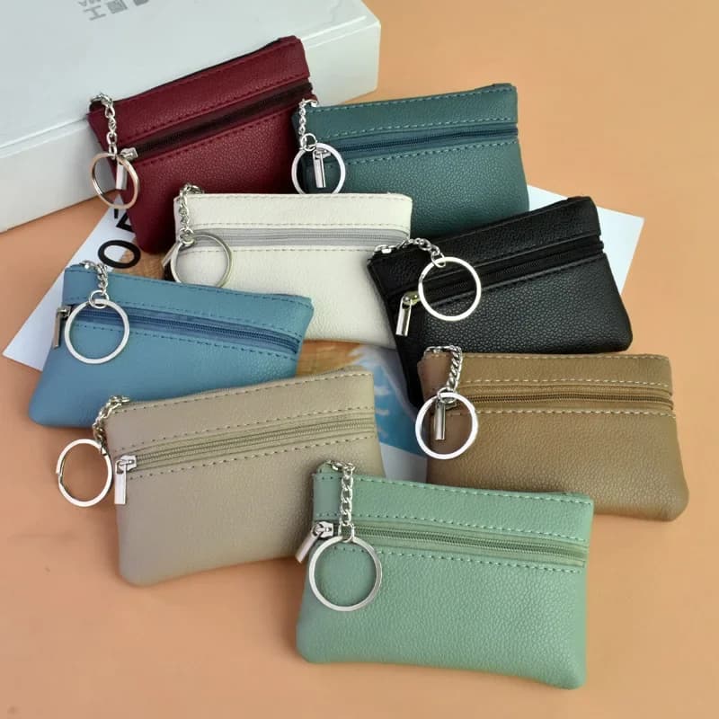 Mini Portafoglio in Pelle PU, Portamonete, Portachiavi alla Moda, Porta Carte, Borsa Multifunzionale con Cerniera per Monete