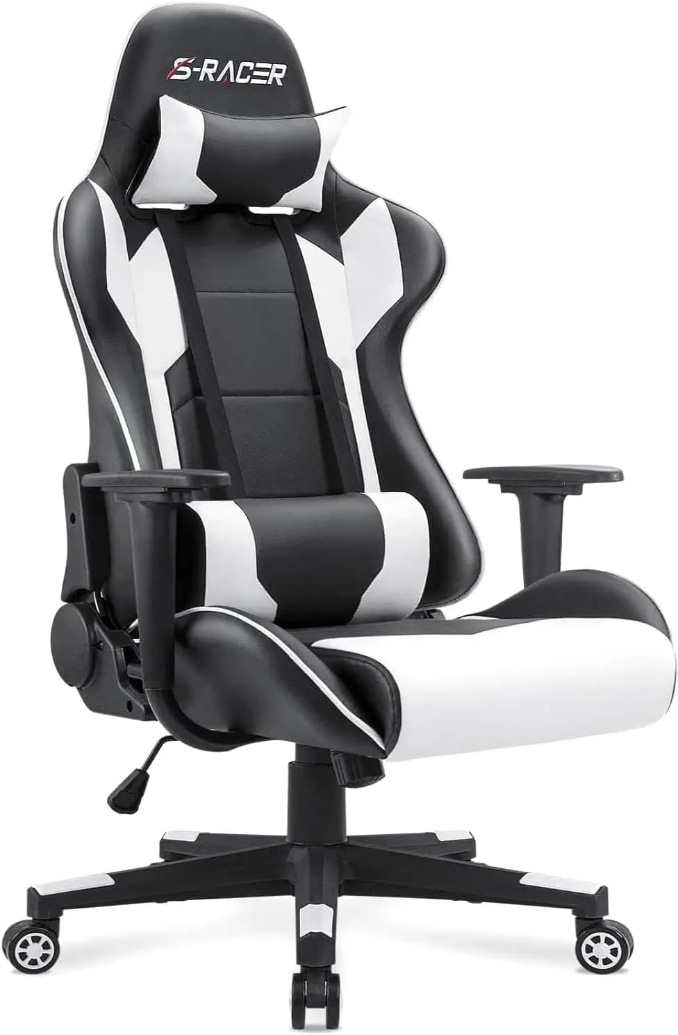 Sedia da Gaming Ergonomica con Schienale Alto, Girevole e Regolabile, con Poggiatesta e Supporto Lombare, Bianca