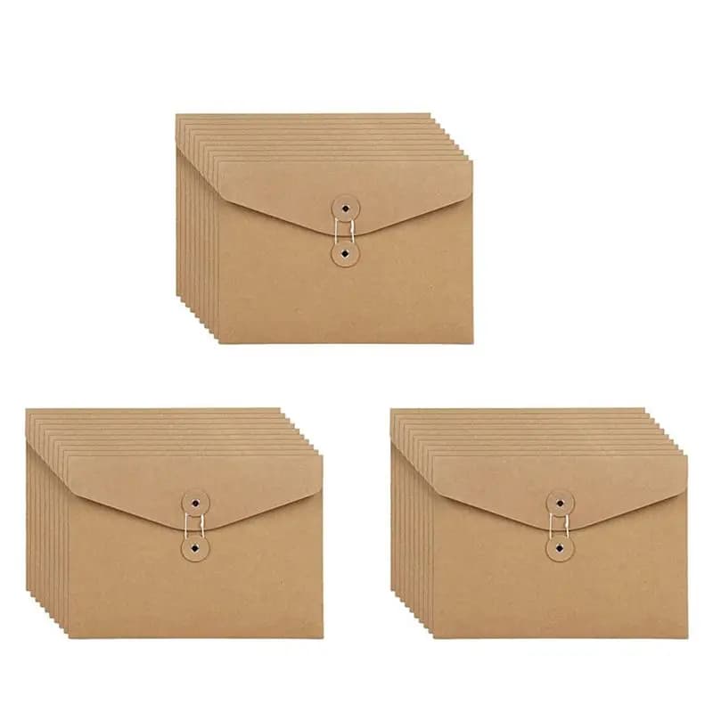Superior-30 pezzi di cartelle portadocumenti in carta kraft con chiusura a cordoncino, formato A5, organizer per documenti per ufficio e scuola, marrone