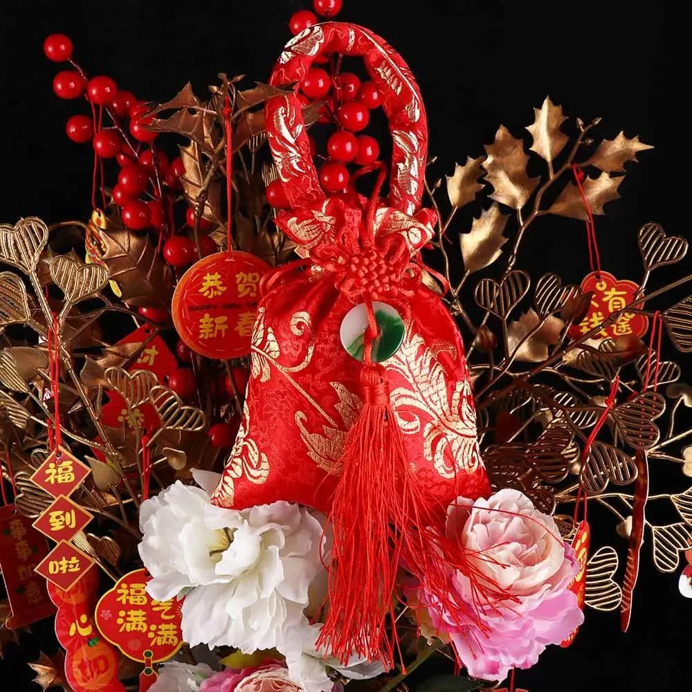 Chinese Style Canvas Flower Drawstring Bag Wrist Bag Large Capacity Festive Sugar Bag Storage Bag Coin Purse Wallet