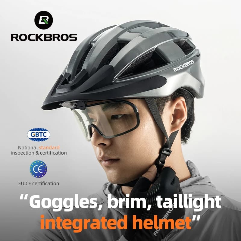 ROCKBROS Bicycle Helmet Rear Light Bicycle Helmet Type-C Charging UV400 Photochrome Glasses Solar Protection Adjustable Bicycle Helmet